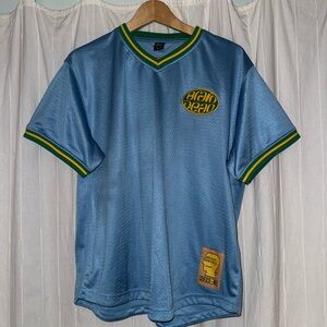 Brain Dead Sky Blue Mesh Jersey with Green & Yellow Trim